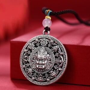 Thai Silver God of Wealth Eight Treasures Wheel Pendant