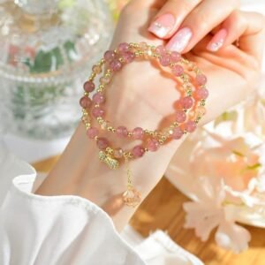 Natural Strawberry Quartz Double-loop Bracelet