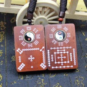 Thunderstruck Date Wood and Silver Taiji River Luo Diagram Pendant